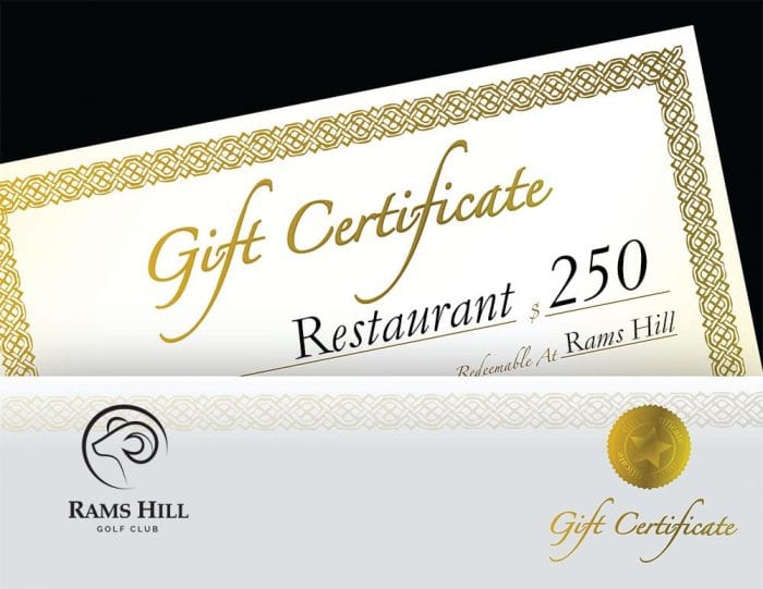 Gift Certificate Restaurant $250